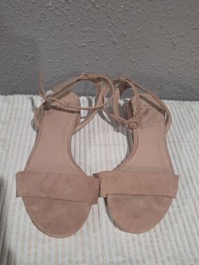 a new day Tan Suede Ankle Tie Flat Sandals